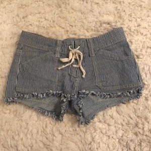 Striped jean shorts